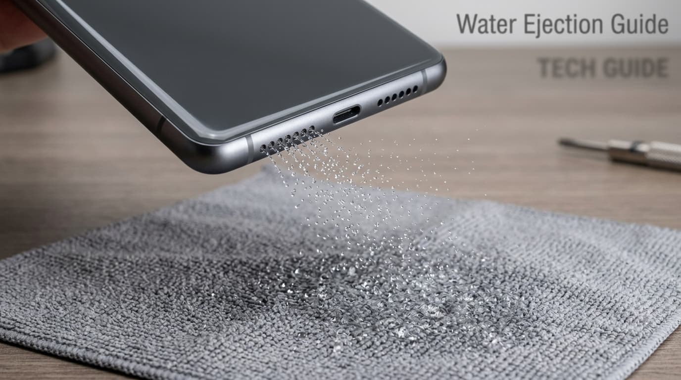 Smartphone angled downward at 45 degrees ejecting liquid droplets via 165Hz acoustic tone